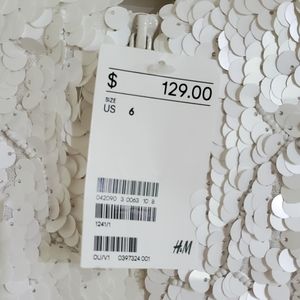 H&M WHITE SEQUIN BOMBER JACKET